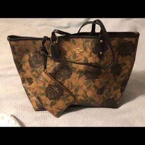 Coach reversible City Tote & Camo Rose Wristlet
